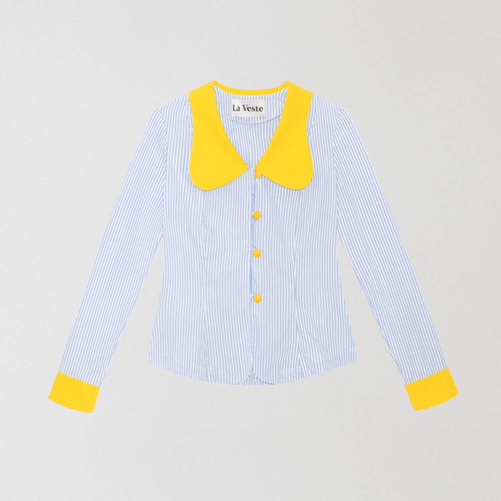 La Veste Yellow Blue and White Jagger De Limon Button-down Top